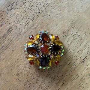 Juliana Delizza & Elster Amber/ Topaz Rhinestone Prong Set Domed Brooch